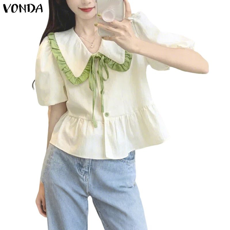 VONDA เสื้อผ้าแฟชันสำหรับผู้หญิง ทรง A-Line มีลายปัก lace-up กะรัดระบาย