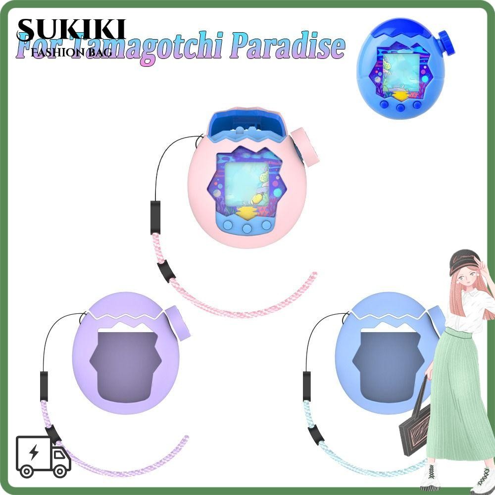 SUKIKI เกมคอนโซลป้องกัน, ซิลิโคนพร้อมแขนเสื้อเชือกเส้นเล็ก, ครอบคลุมเต็มรูปแบบ Anti-Scratch กันกระแทกคอนโซล Protector สําหรับ Tamagotchi Paradise