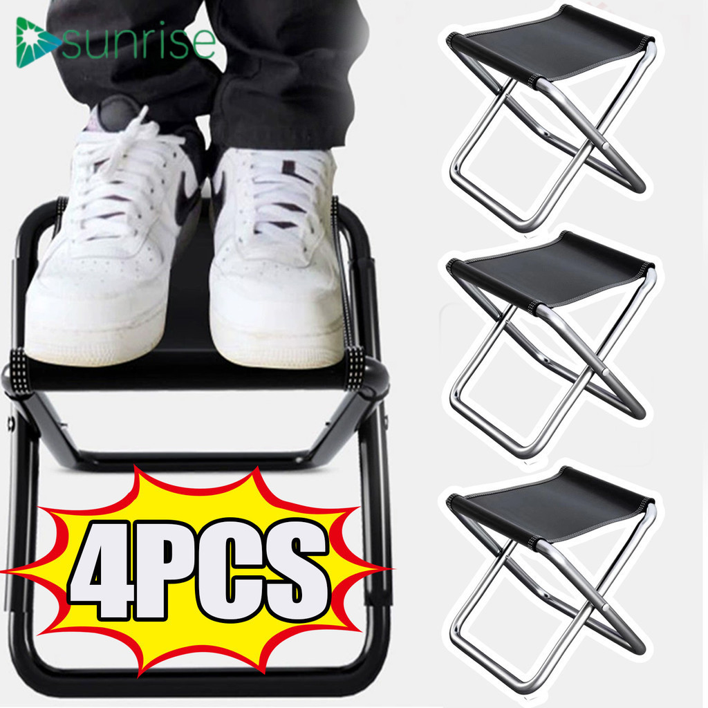 [บ้าน] สตูลพับกลางแจ้ง | 1/2/4ชิ้นเก้าอี้เดินทางขนาดกะทัดรัดสําหรับการตกปลาปิกนิกแคมป์ปิ้งโครงเหล็กคาร์บอนแข็งแรงและผ้าที่นั่งพับได้แบบพกพา