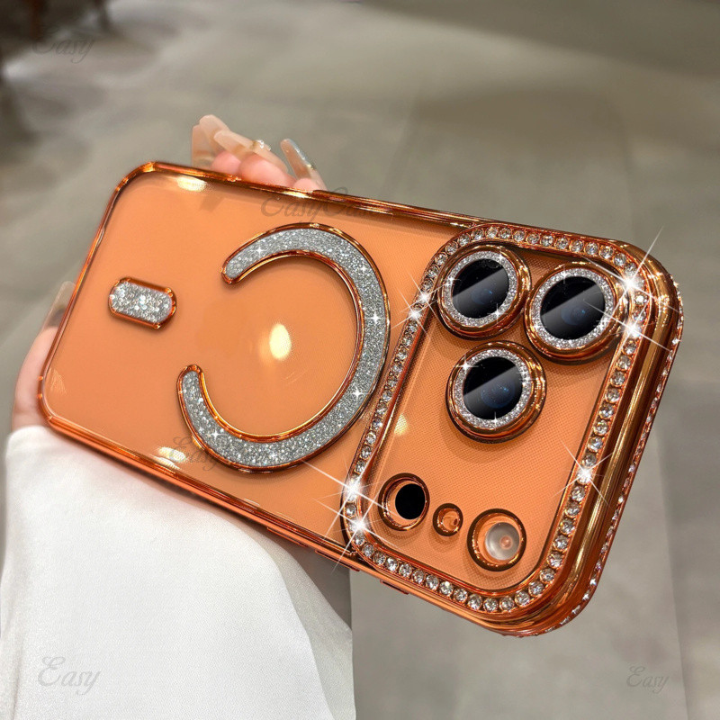 สําหรับiPhone 17 Air 17 Pro MaxกรณีหรูหราBlingเพชรเลนส์ฟิล์มMagneticismสําหรับiPhone 16 15 14 13 Pro Max