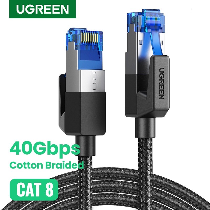 UGREEN สาย Ethernet CAT8 40Gbps 2000MHz เครือข่ายสาย Lan ถักไนลอน RJ45 สําหรับแล็ปท็อป PS 4
