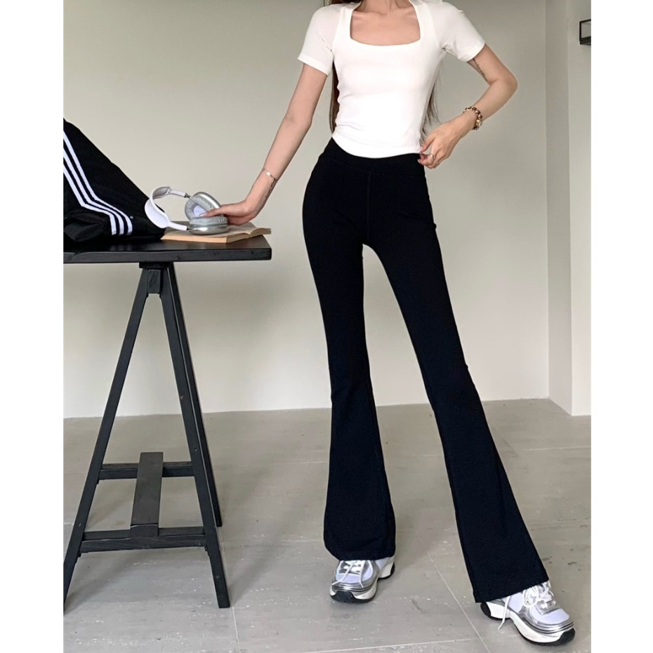 Hotgirl พร้อมส่งจากกทม กางเกงลำลองทรงสกินนี่ยืดเอวสูง โยคะก้นยกกางเกงกระชับสัดส่วนย้อนยุคบางเฉียบบานเล็กน้อย - รูปที่ 2