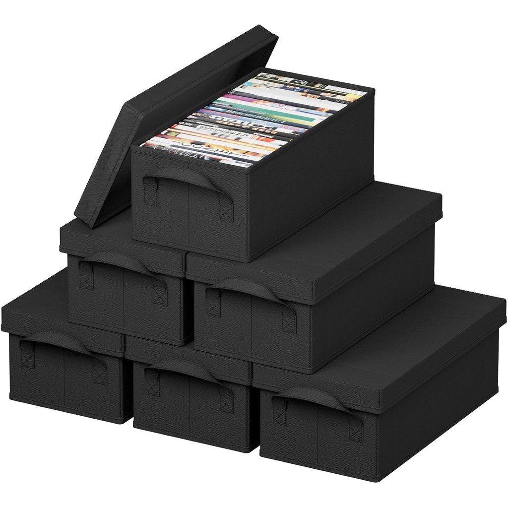 Lifewit DVD Storage Box 6 Packs, Stackable DVD Cases holder Organizer 15.7" L x 7.9" W x 5.7" H, Fol