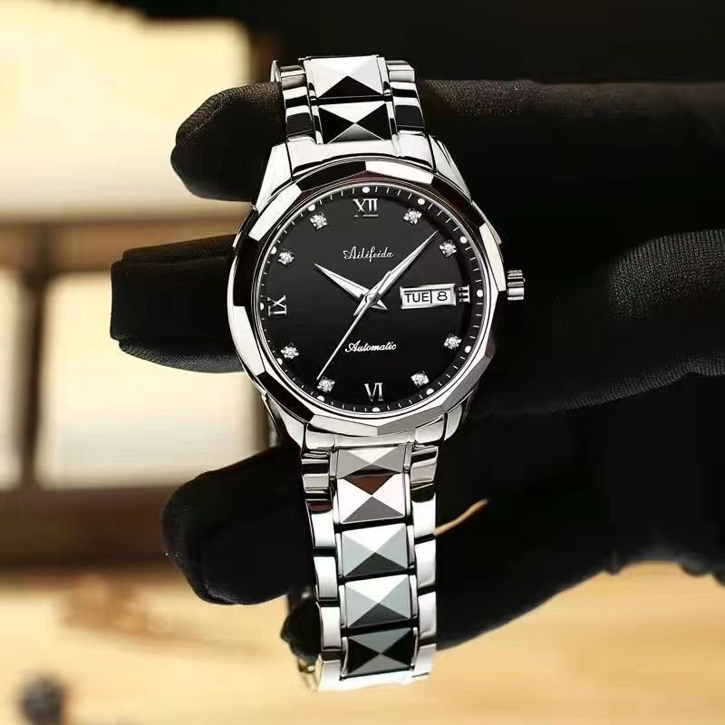 นาฬิกาคู่กลไกอัตโนมัติเต็มรูปแบบจากสวิตเซอร์แลนด์ หนึ่งผู้หญิงหนึ่งผู้ชาย เรียบง่าย ระดับไฮเอนด์ กันน้ำ เรืองแสง ปฏิทินค - รูปที่ 5