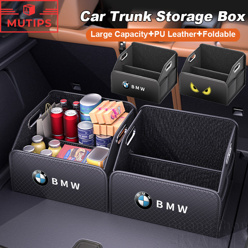 BMW กล่องเก็บของ รถยนต์ PU เครื่องหนัง กล่องเก็บของแบบพับได้ กระเป๋าเดินทาง ความจุขนาดใหญ่ Car Trunk