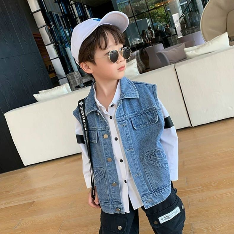 เด็กเด็กเสื้อผ้าเด็กเสื้อกั๊กฤดูใบไม้ผลิฤดูใบไม้ร่วงสไตล์ขนาดกลางขนาดใหญ่เด็กเสื้อกั๊กแจ็คเก็ตเกาหลีรุ่น ทั้งหมด-จับคู่ เด็กยีนส์เสื้อกั๊กสวมใส่ด้านนอกแ20250925