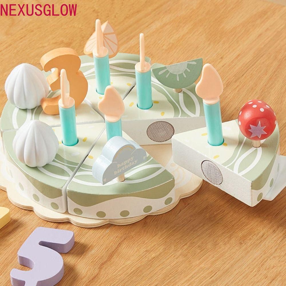 NEXUSGLOW Party เค้กเล่นชุดอาหาร, อาหารจําลอง Montessori เค้กไม้, เกมคลาสสิก Interactive ไม้ Play House ห้องครัวแกล้งของเล่นเด็กเด็ก