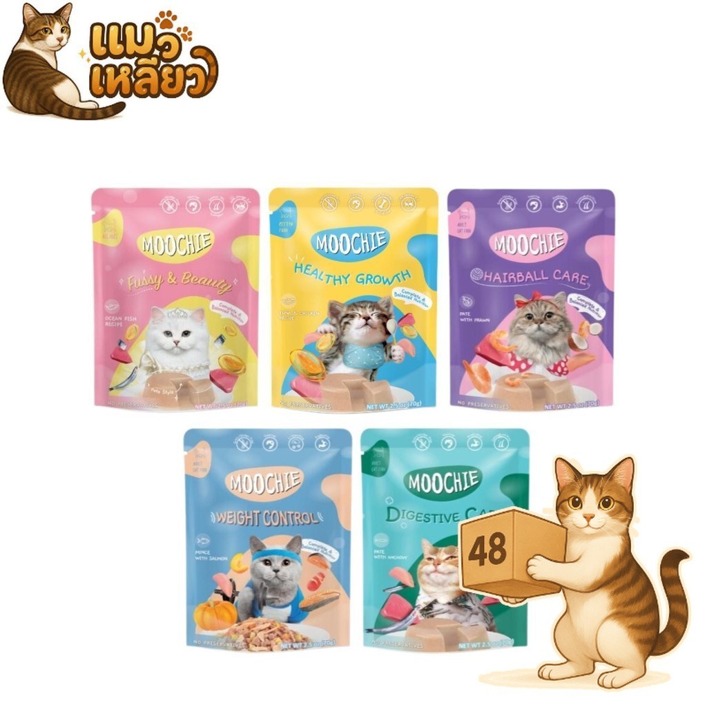 (ยกลัง48ซอง) Moochie Cat Food มูชี่ อาหารเปียกแมวมูชี่ เปียกแมว ไม่ใส่วัตถุกันเสีย 70g.