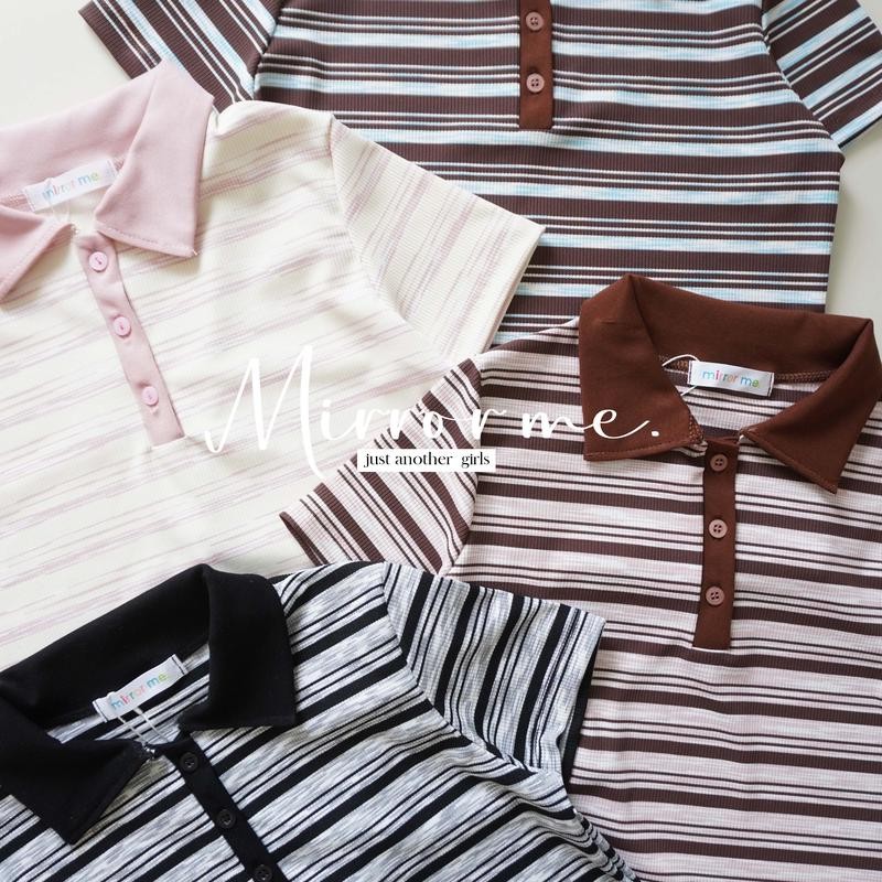 mirrorme เสื้อโปโล ลายริ้ว กระดุมหน้า ทรงสวย ผ้านิ่มใส่สบาย มีไซส์สาวอวบ