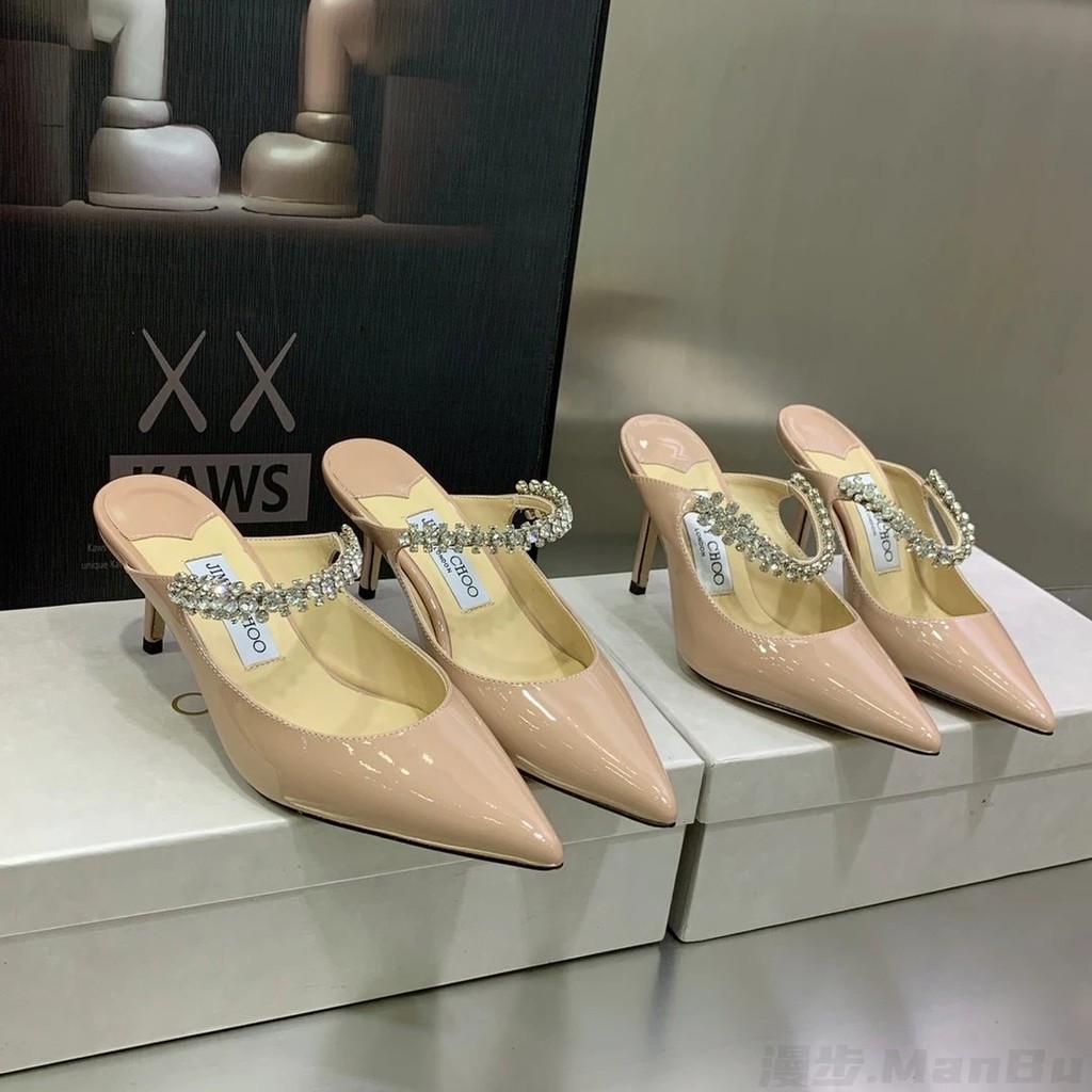 รองเท้าส้นสูง Mules Jimmy Choo สำหรับผู้หญิง ลายพิเศษด้วยคริสตัล เพอร์เฟคสำหรับฤดูร้อน