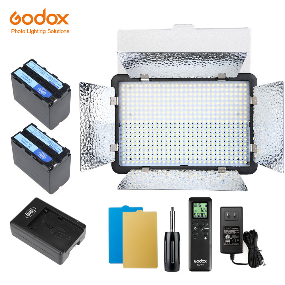 Godox LED500LRW 5600K 500 LED Video Light โคมไฟ + รีโมทสําหรับ DV กล้องวิดีโอกล้อง + 2 x NP970 แบตเต