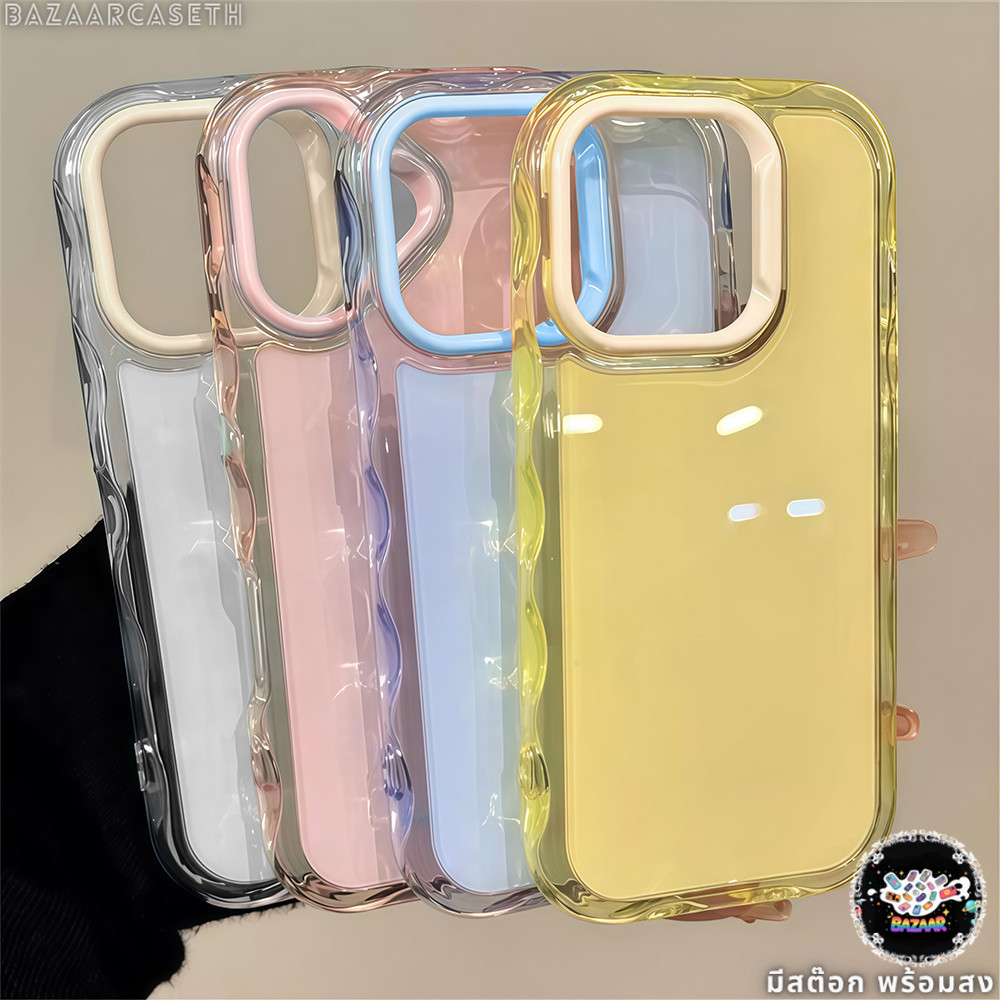 ส่งจากไทย เคสโทรศัพท์ไอ12 เคสใสอะคริลิค น่ารัก เยลลี่สีสันแบบระลอก For IPhone11 12Pro 13 Pro MAX 14 15PLUS 16E กันกระแทก