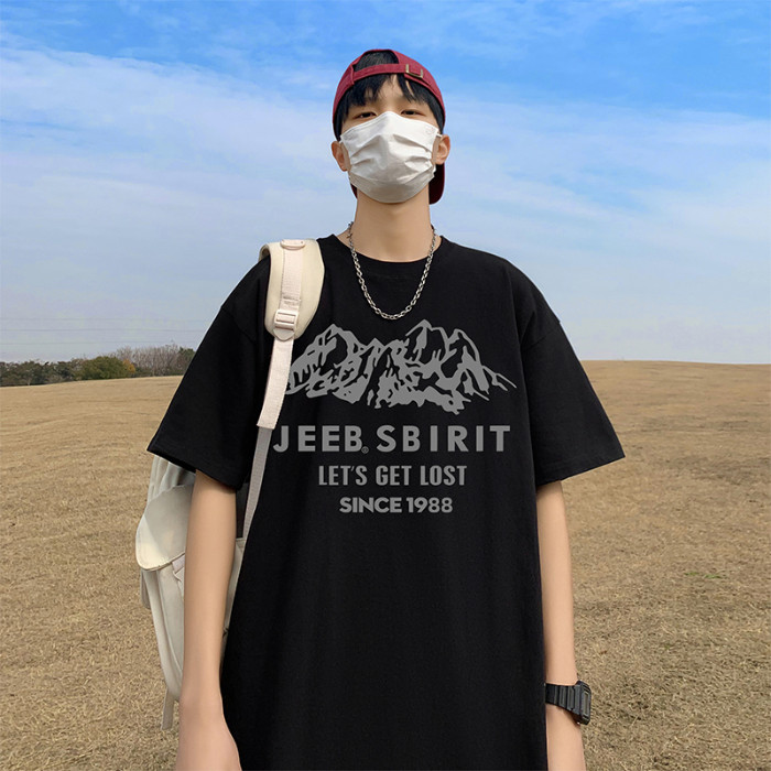 COD 2025 Real Shot Men's 100% Cotton T-Shirt 2024 New Summer Trend American Style Heavyweight Letter