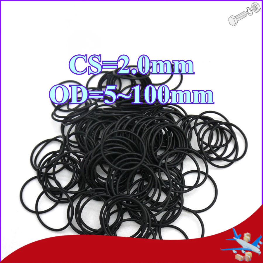 สีดํา โอริง ยางโอริง ซีลน้ำมัน,แหวนซีล,กันน้ำ,CS2.0มม*OD5-100มม ทนต่ออุณหภูมิสูง NBR ORing O-ring【DTY-MB1】