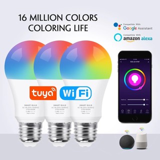 จัดส่งที่รวดเร็วหลอดไฟอัจฉริยะไฟหรี่แสงได้หลากสี Tuya หลอดไฟ WIFI ทํางานร่วมกับ Google Alexa สําหรับตกแต่งบ้าน
