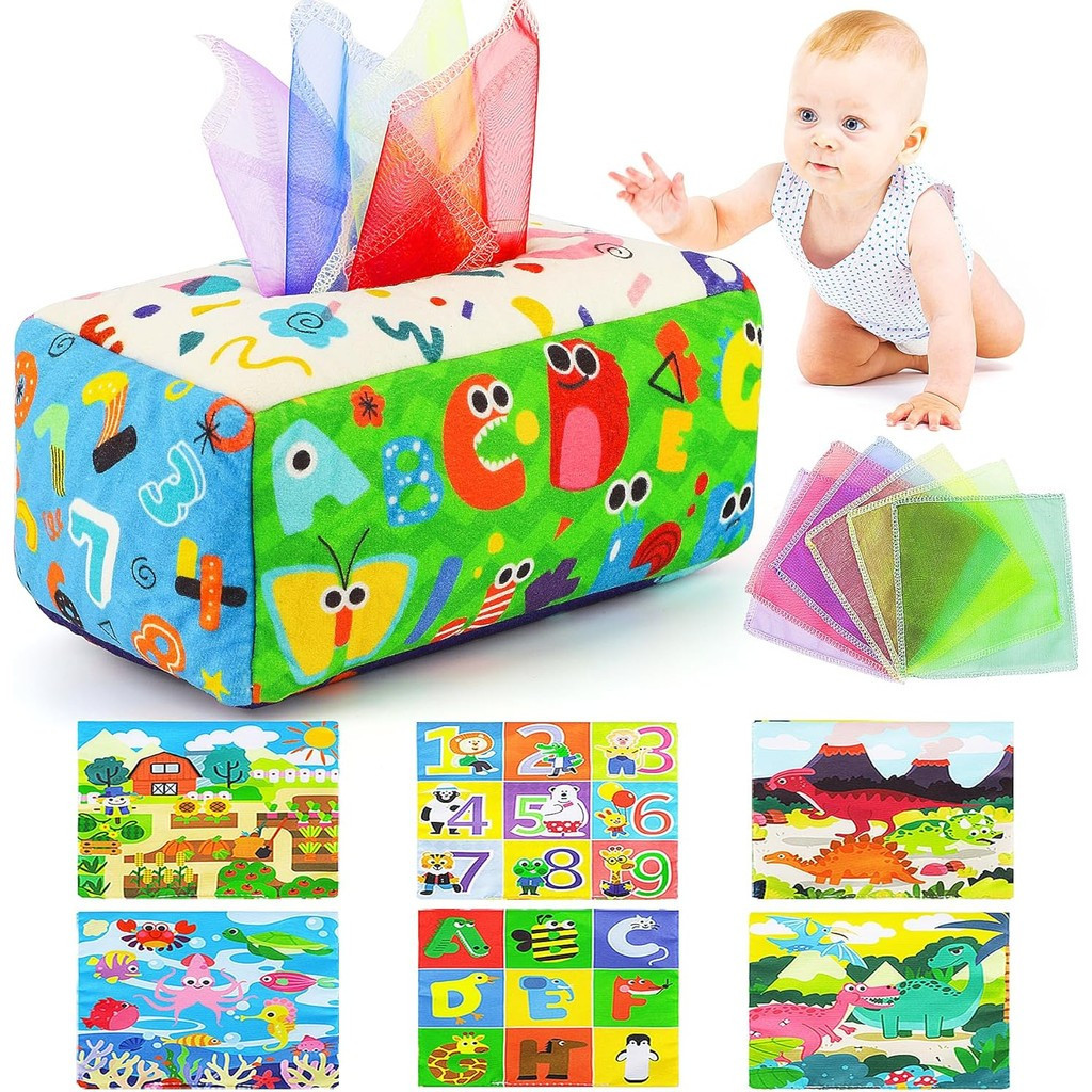 URMYWO Baby Toys 6 to12 Months, Baby Tissue Box Toy, Sensory Toys for Babies, Toys for 1 Year Old Bo