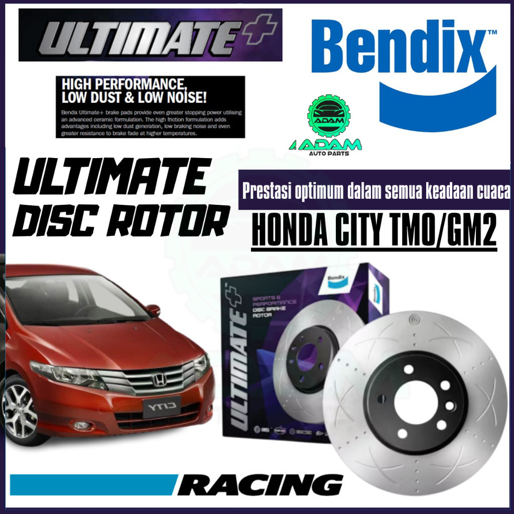 Bendix Ultimate+ ชุดด้านหน้าและด้านหลังโรเตอร์ - Honda City TMO/GM2 1.5L 2008 BR474 ULT+ BR9577 ULT+