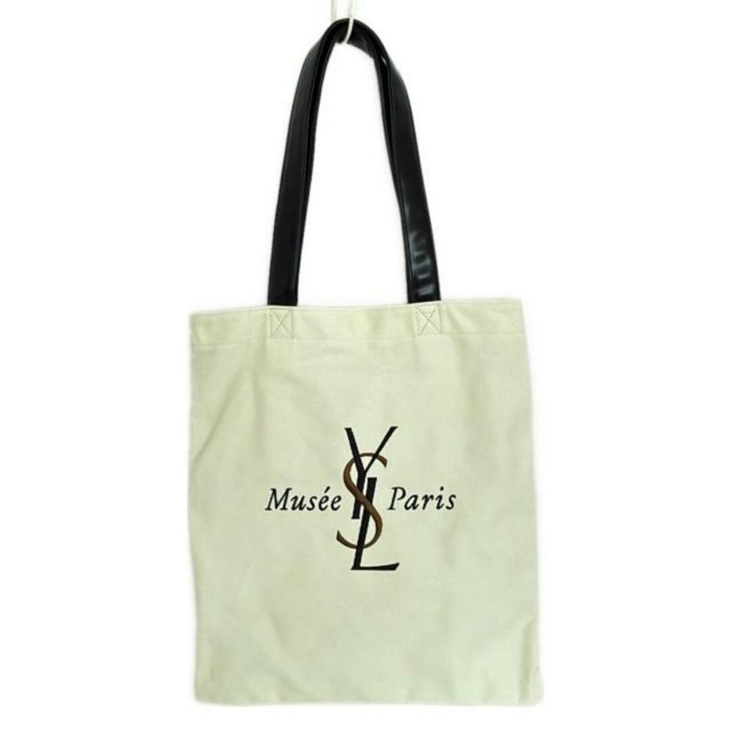 Yves Saint Laurent YSL Laula SAINTLAURENT Tote Bag Purse ivory black Embroidery Direct from Japan Se
