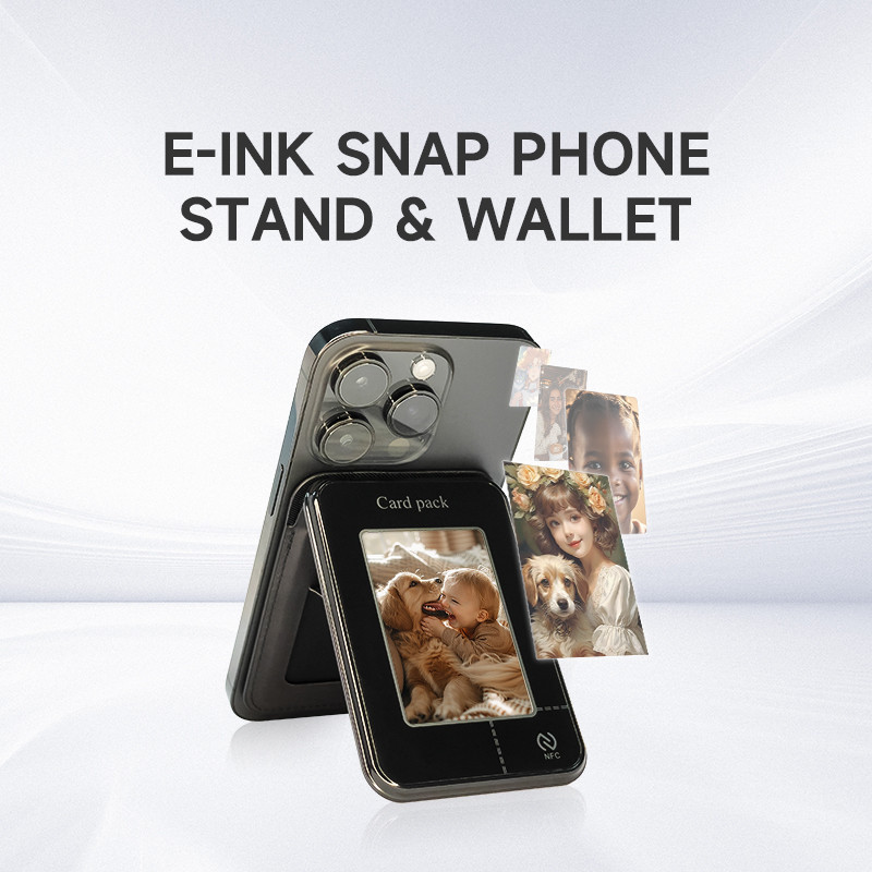 ใหม่หรูหราสมาร์ท E-ink หน้าจอจอแสดงผลแม่เหล็ก 4 สี NFC กระเป๋าสตางค์ ID ผู้ถือบัตรเครดิตหนังแพ็คกระเป๋าสําหรับ IPhone