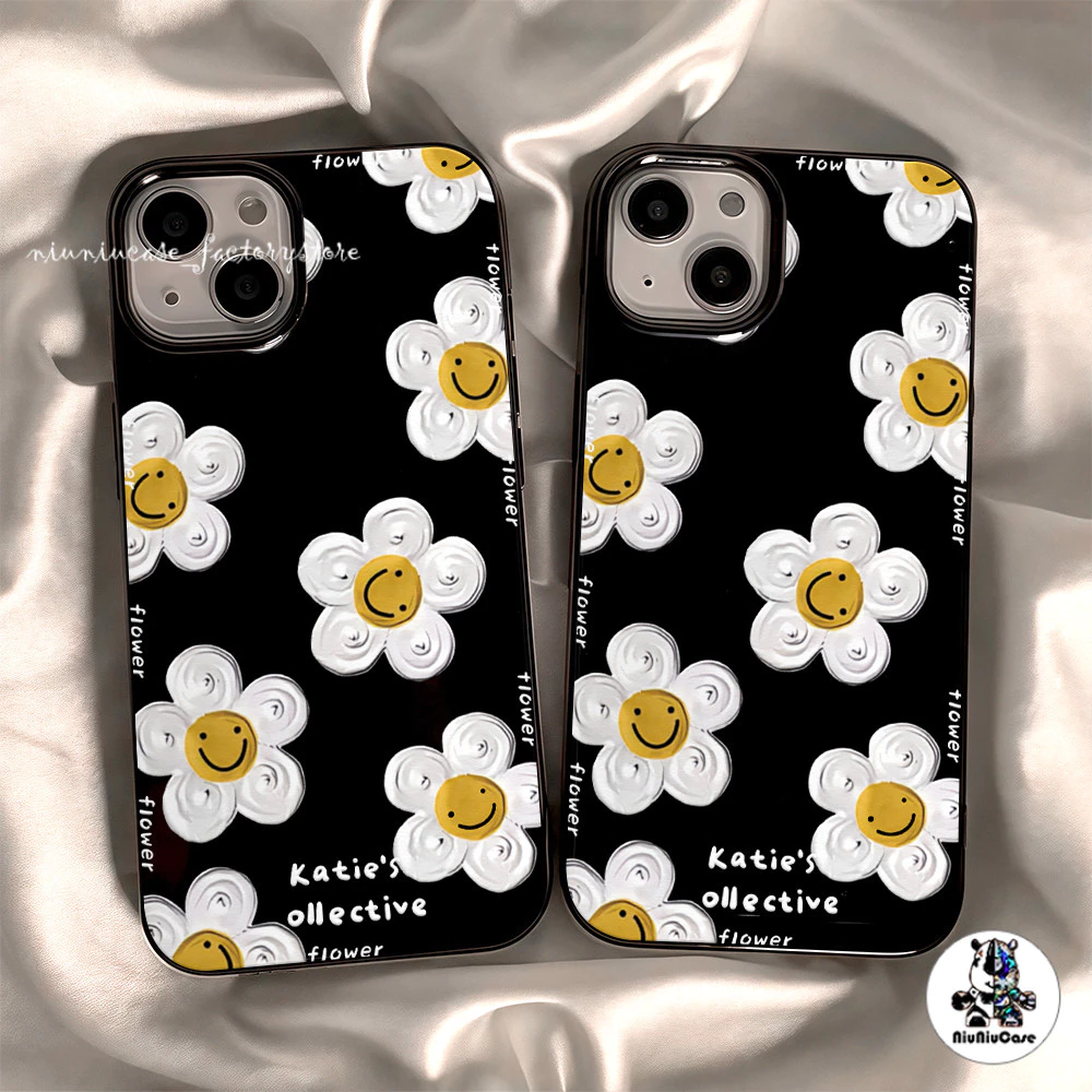 เคสโทรศัพท์ For iPhone 16 16PRO 14 14PROMAX 11 15 13 12 15Pro Max 8 7 16 Plus X XR ดอกไม้ยิ้มแย้ม นิ่มกันกระแทก เคสไอโฟน