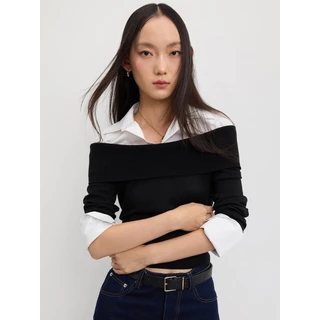 [Pomelo] เสื้อไหมพรมดีไซน์เลเยอร์ / Layered-Effect Ribbed Knit Sweater