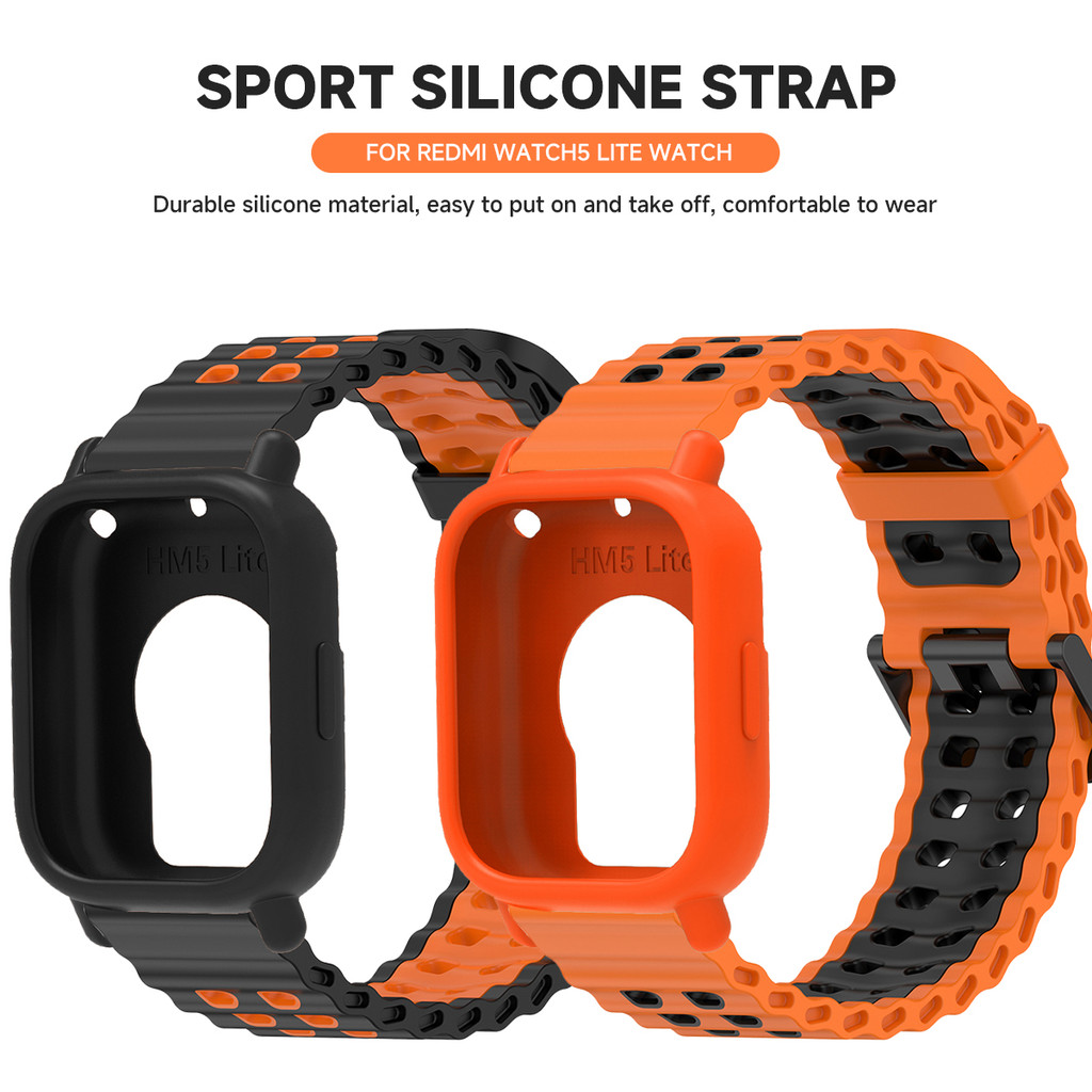 สายรัดทะเลทูโทน + เคสสําหรับนาฬิกา Redmi 5 Active/Lite Ocean Band ปลอกซิลิโคนสร้อยข้อมือกีฬากันชน - รูปที่ 4