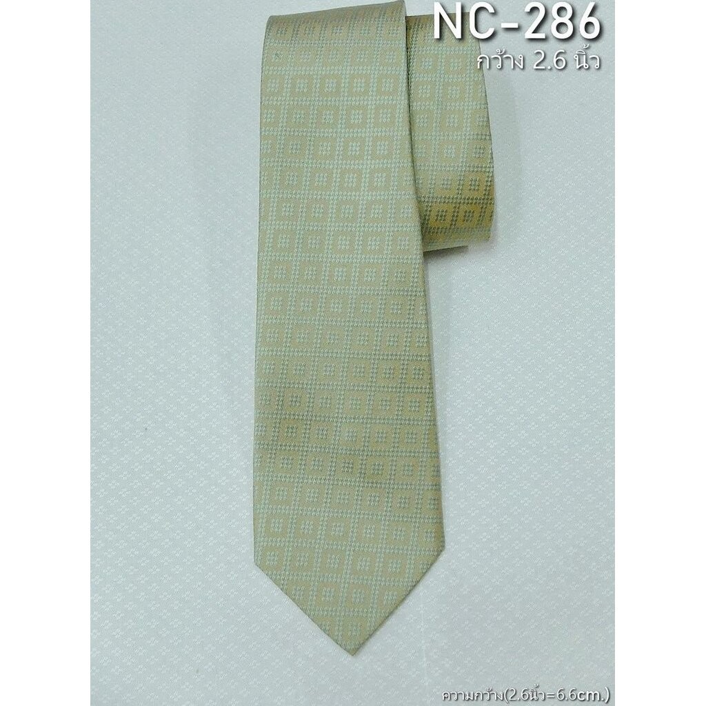 เนคไทผ้าไหมยกดอก ขนาดกว้าง 2.6นิ้ว สีเขียวไข่กา รหัส NC-ST-NC-286