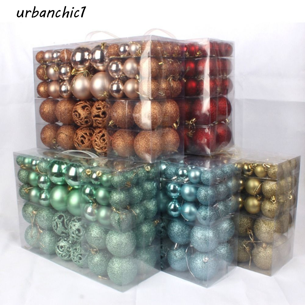 URBANCHIC 100 ชิ้น/กล่อง Xmas Tree ตกแต่ง Ball,พลาสติกกันกระแทกชุดคริสต์มาส,จี้ต้นคริสต์มาส Matte แขวนหลายสี Christmas Ball ของขวัญกล่องตกแต่งบ้าน