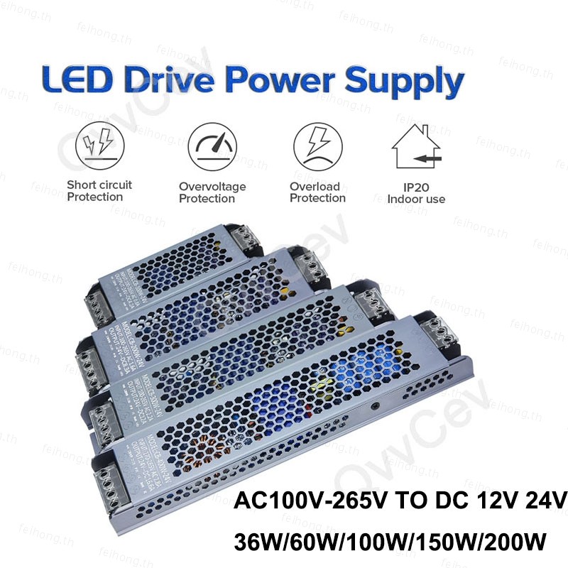 36W 60W 100W 150W 200W AC110-265V ถึง DC12V/24V แถบ LED Driver แหล่งจ่ายไฟ Transformers อะแดปเตอร์สว