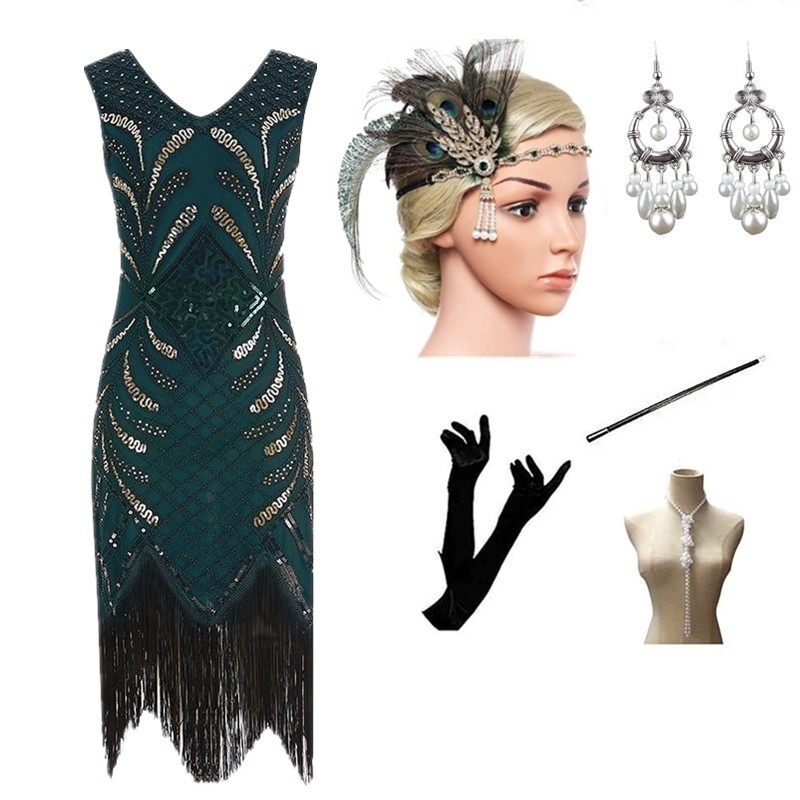 1920s Retro Dress Handmade ลูกปัดเลื่อม Flow ชุดราตรี Plus ขนาดชุด