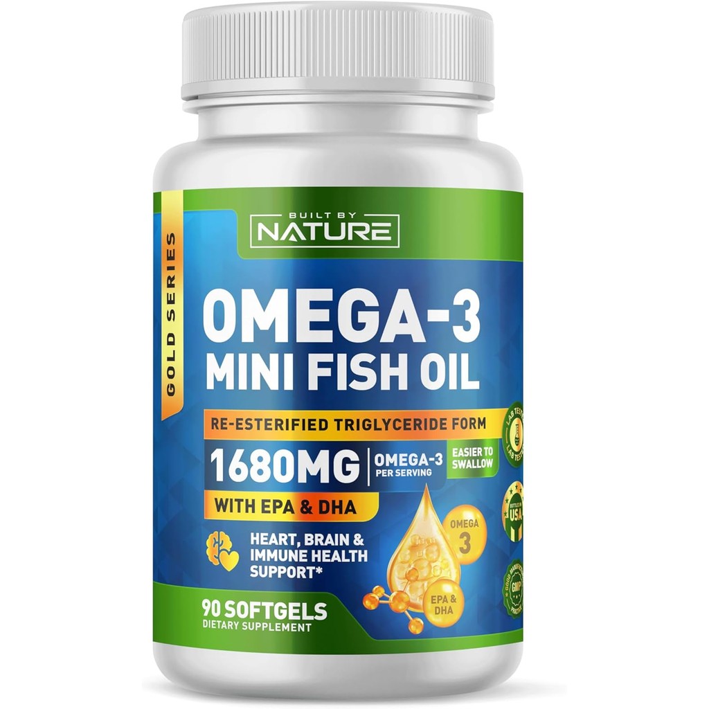 Built by Nature ga 3 Mini Fish Oil – Triglyceride Form (rTG) – High ga-3 1680mg, EPA  DHA - all & Ea