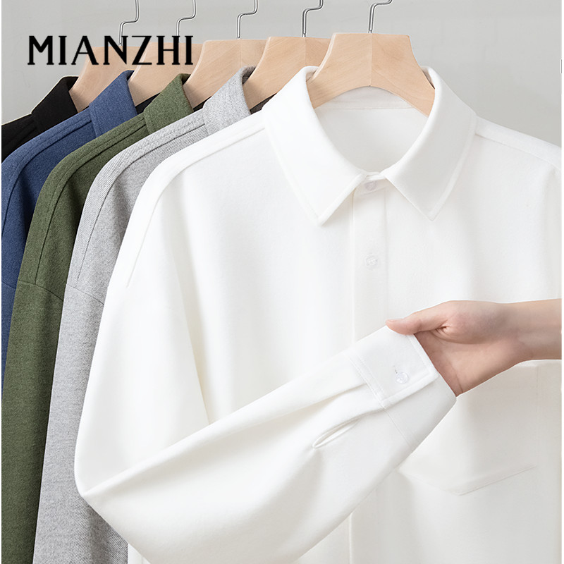MIANZHI เสื้อแฟลนเนลแขนยาว Unisex คอคิวบา สีเทา เนื้อผ้านุ่มละมุน ข้อมือเรียบร้อย บ่าแข็งแรง สวมใส่ส