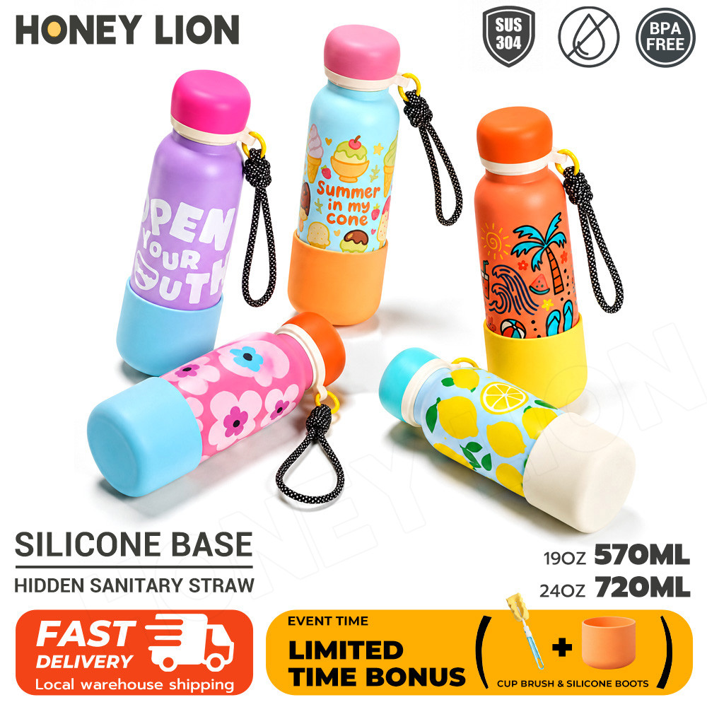 HoneyLion - กระบอกน้ำกีฬา 570/720ml เก็บอุณหภูมิ กันรั่ว พร้อมสายคล้อง เหมาะสำหรับฟิตเนส วิ่ง และกิจกรรมกลางแจ้ง