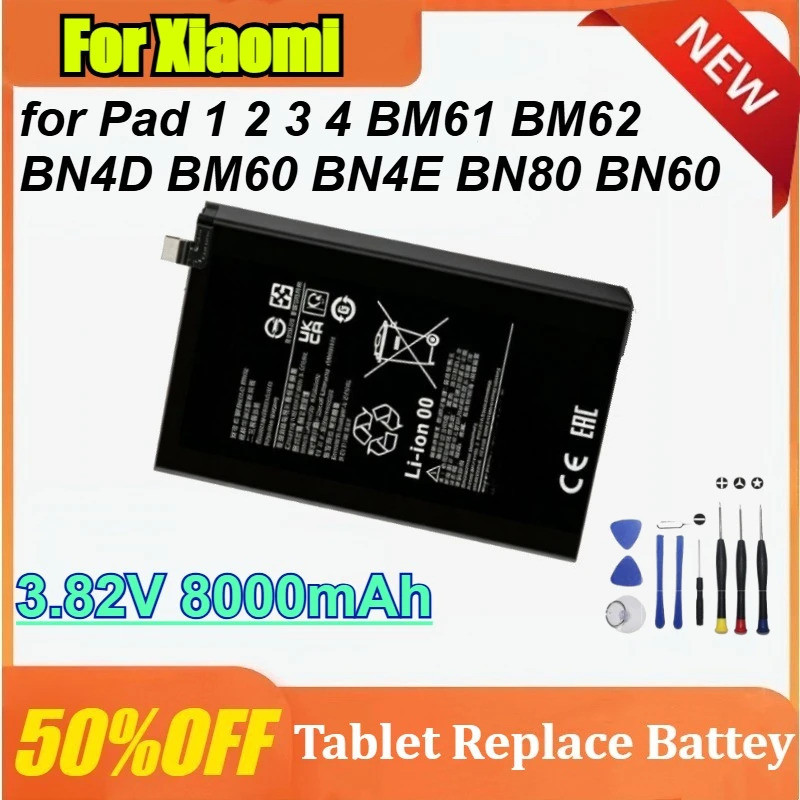 สําหรับ Xiaomi 3.82V 8000mAh สําหรับ Pad 1 2 3 4 5 BM61 BM62 BN4D BM60 BN4E BN80 BN60 แท็บเล็ตเปลี่ย