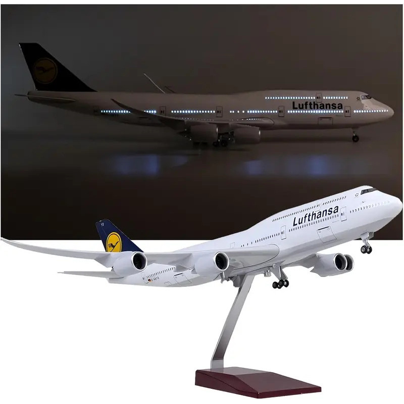 FW 1:150 Scale 47cm Lufthansa B747-8 เครื่องบินรุ่น 747 เครื่องบินพร้อมไฟและ Landing Gear Die-cast เ