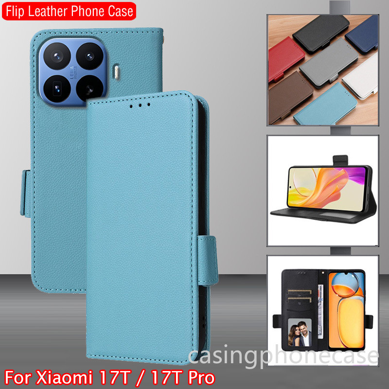 เคสโทรศัพท์สําหรับ Xiaomi 17T 17TPro 15T 15TPro 14T 14TPro T Pro 4G 5G 2026 Luxury Flip ปลอกหนังช่องใส่การ์ด Soft Retro ธุรกิจ Solid ฝาหลัง