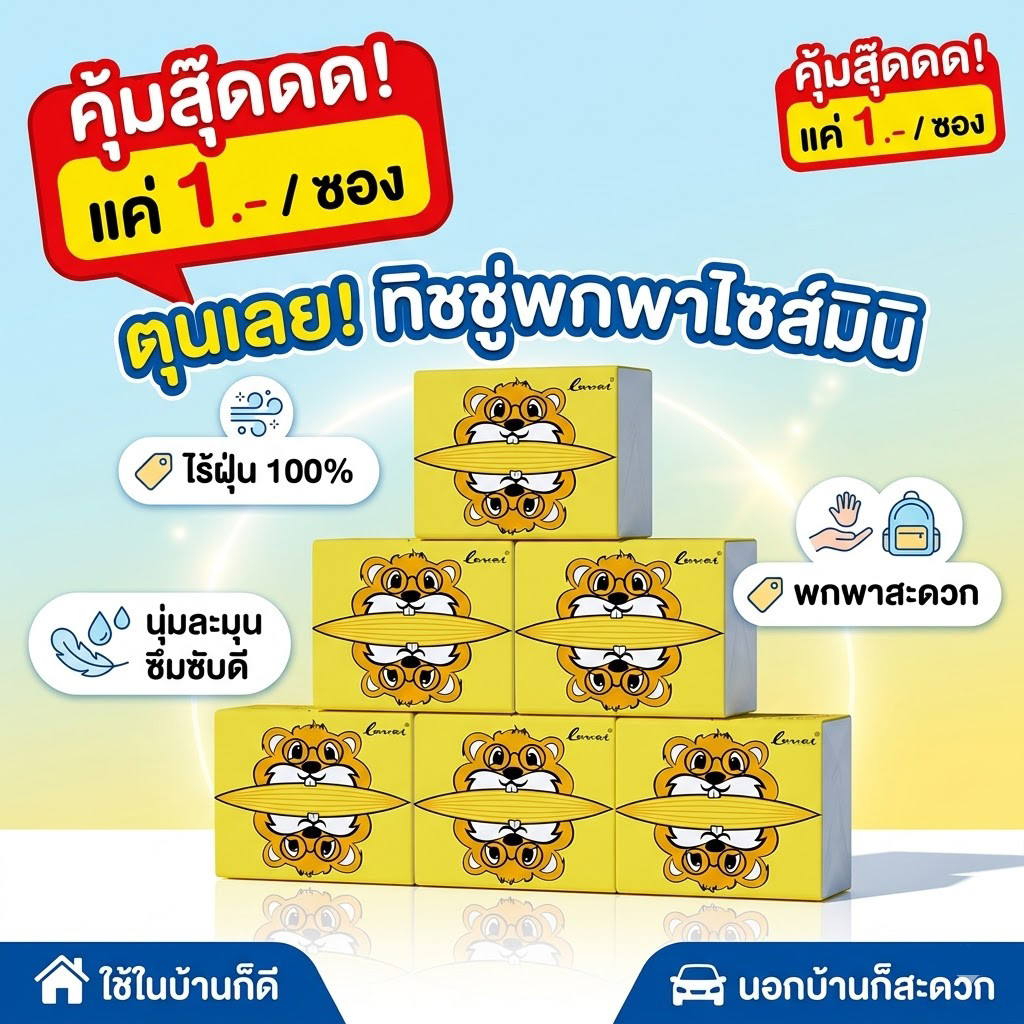 🔥1ห่อ กระดาษทิชชู่เช็ดหน้า Tissue หนา 3 ชั้น 200 แผ่น ขนาด 100x170มม. พร้อมส่งจากไทย