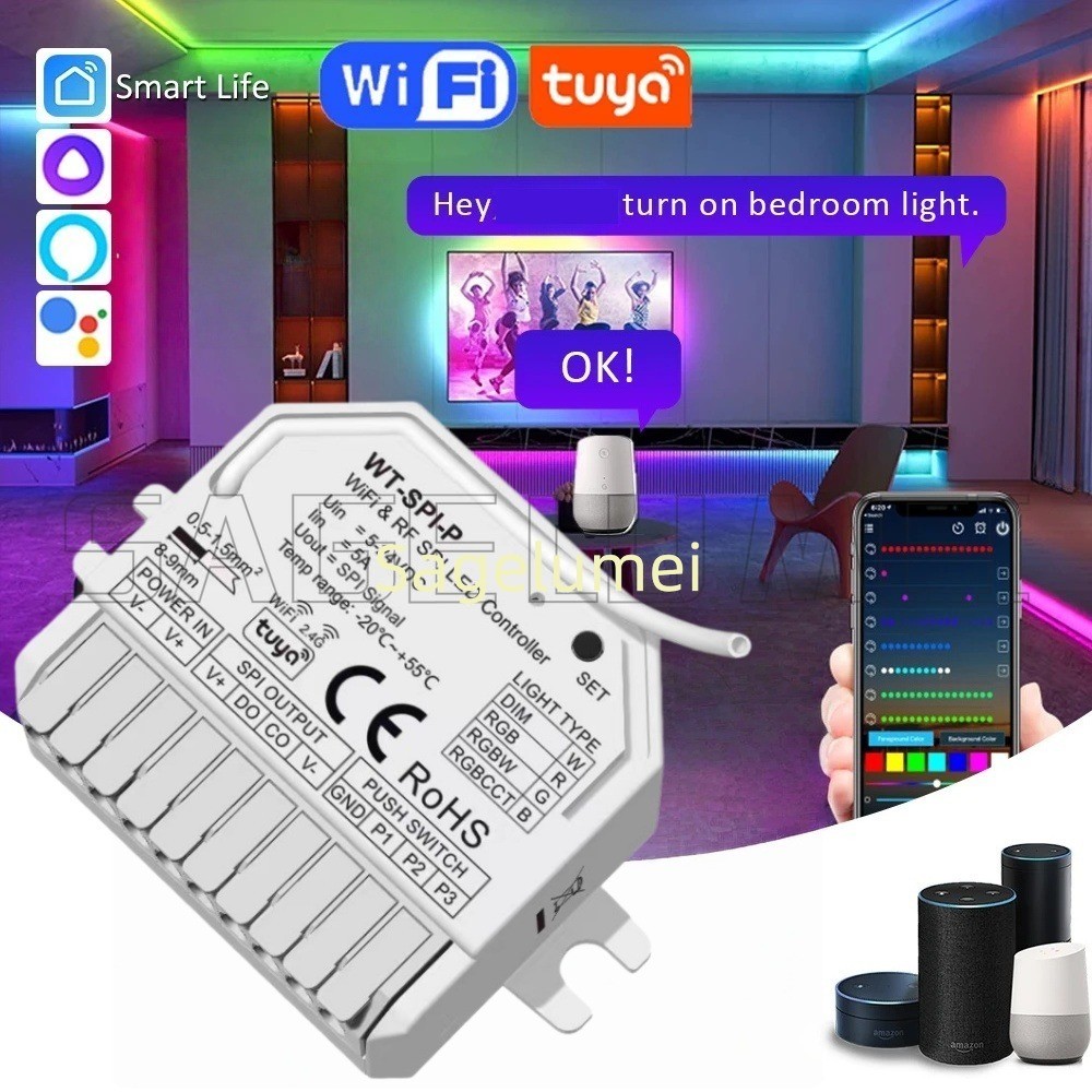 2026 Skydance WiFi RF SPI LED Controller WT-SPI-P Tuya เดี่ยวสําหรับสี RGB RGBCCT RGBW SPI LED Strip