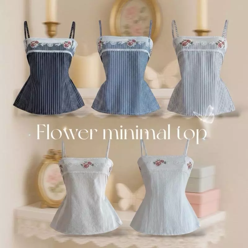 Flower minimal top สายเดี่ยวแต่งลูกไม้ปัก t39