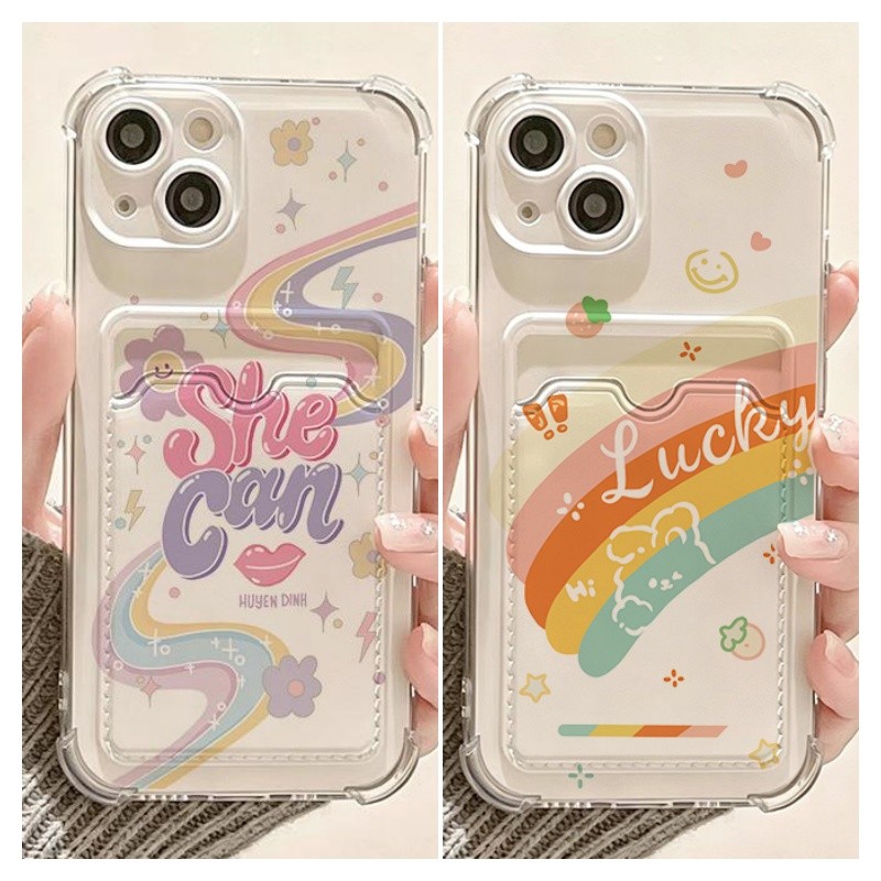 Smile Rainbow Card Slot ผู้ถือฝาครอบโทรศัพท์สําหรับ VIVO V50 V40 Lite V30 Pro Y04 Y28 Y36 Y03 Y21 Y1