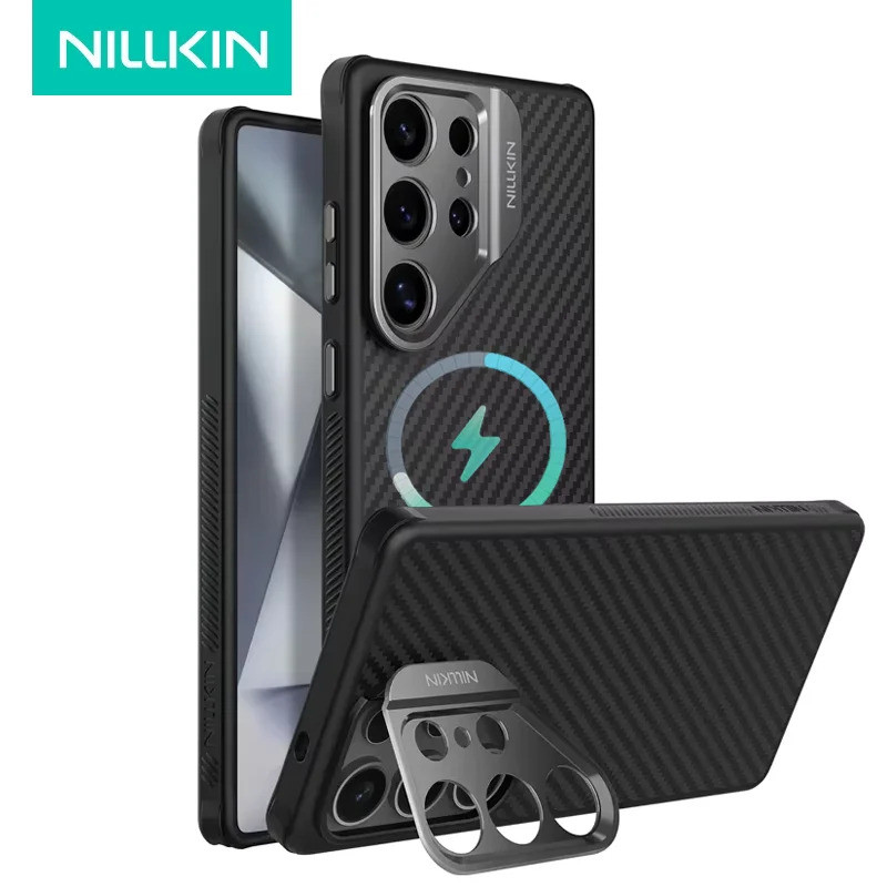NILLKIN S25 Ultra Case Aramid Fiber Case สําหรับ Magsafe Samsung Galaxy S25 Ultra Case พร้อมขาตั้ง A