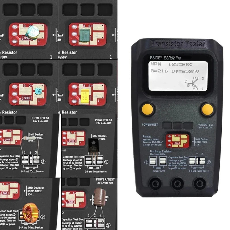 ทรานซิสเตอร์อเนกประสงค์ ESR/SMD เครื่องทดสอบ BSIDE ESR02pro สมาร์ทไดโอด Triode Capacitance Resistor 
