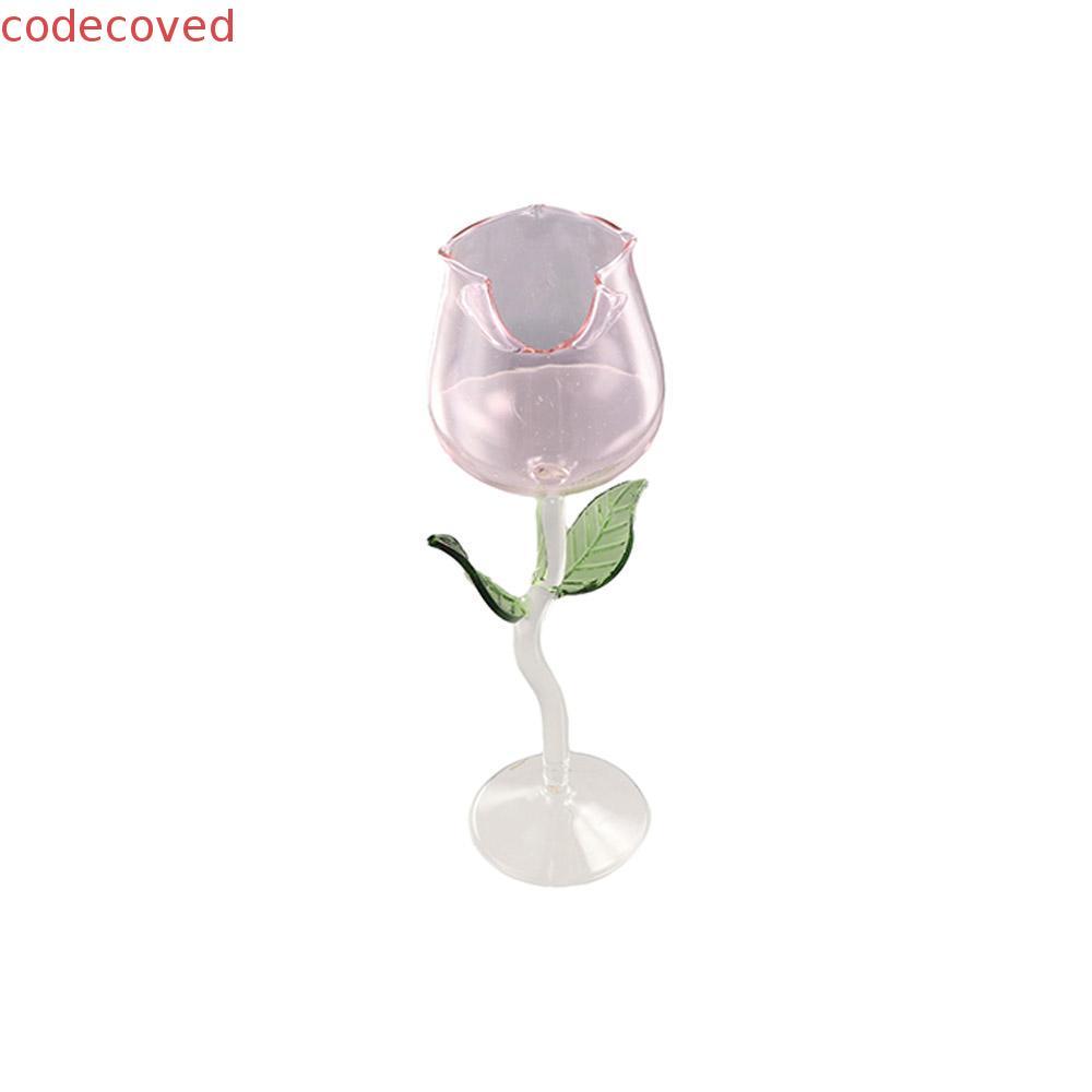 CODECOVED Rose Wine Glass, ขอบถ้วยม้วนโปร่งใส Rose Wine Goblet, Romantic Glassware 150/280ml แก้วค็อ