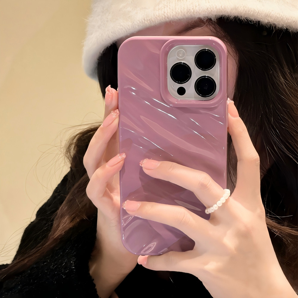 3D WaveรูปแบบGlossyเคสโทรศัพท์สําหรับIPhone Air 17 Pro Max 11 14 13 16 15 12 Promax 16plus 8 Plus 7Plus XRสีทึบเลนส์กันลื่นป้องกันTPUปกหลัง