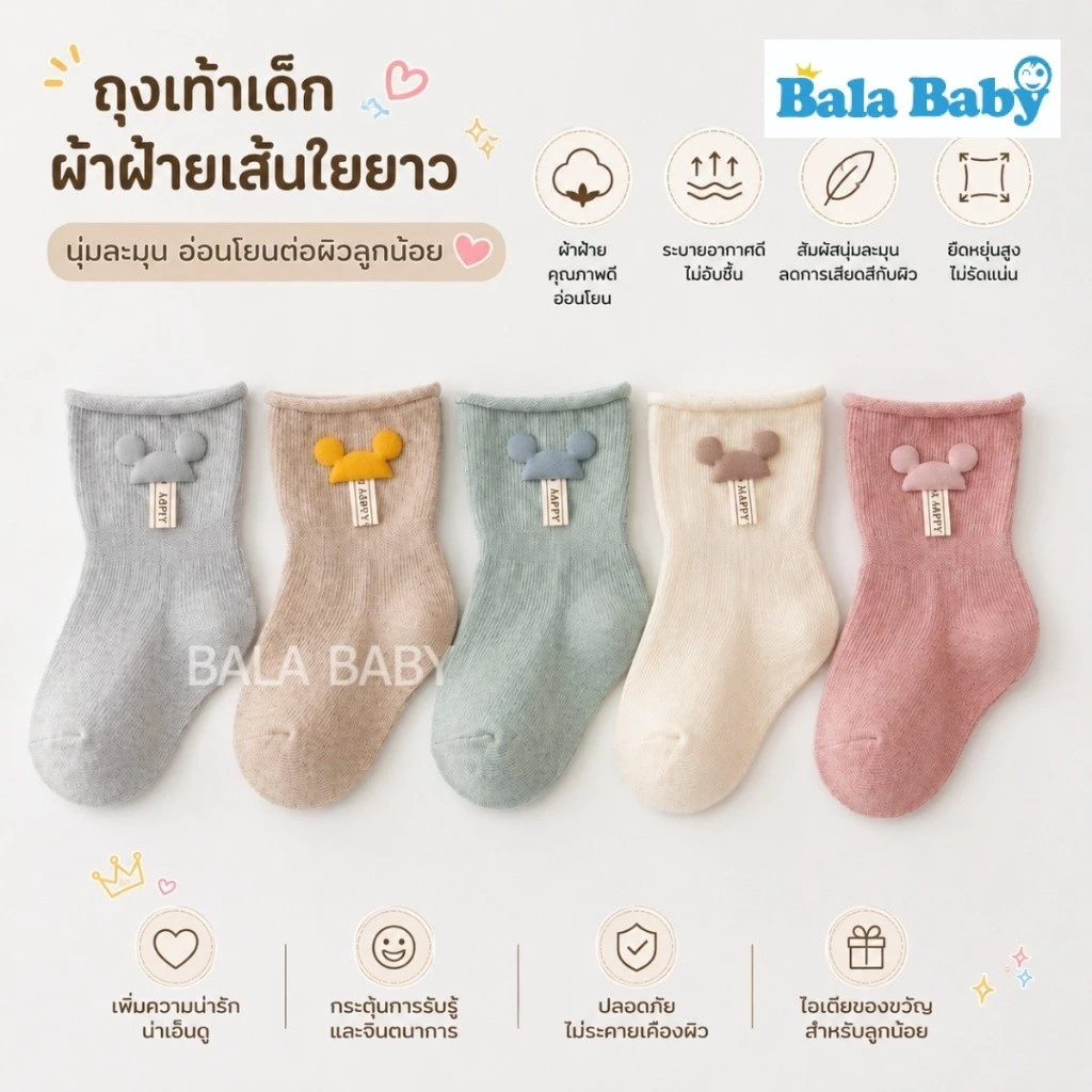 ถุงเท้าเด็ก ถุงเท้าเด็กทรงตั้งลายหมี 3D ผ้านุ่มพิเศษ ระบายอากาศดี ใส่สบาย สำหรับเด็กเล็ก 0-3 ปี WZ05