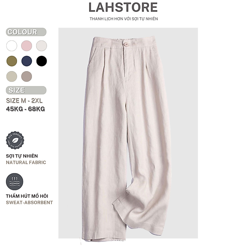 LAHSTORE กางเกงทรงตรงผ้าลินินดิบระดับพรีเมียมพร้อมเป้าสั้น เอวยางยืด QD01 (Bright Beige, Black, White, Pink)