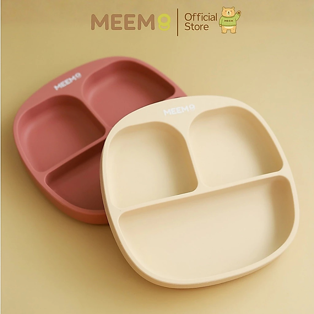 MEEM จานซิลิโคนเด็ก มีฐานดูดโต๊ะ แบ่ง 3 ช่อง รุ่น First Step Simple plate จานซิลิโคนเด็กคุณภาพสูง (Colorful Series)
