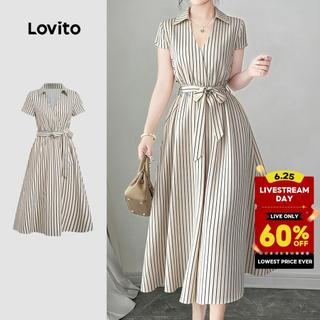 Lovito Women Casual Dress Commute Spring/summer Khaki Dress L189AD163