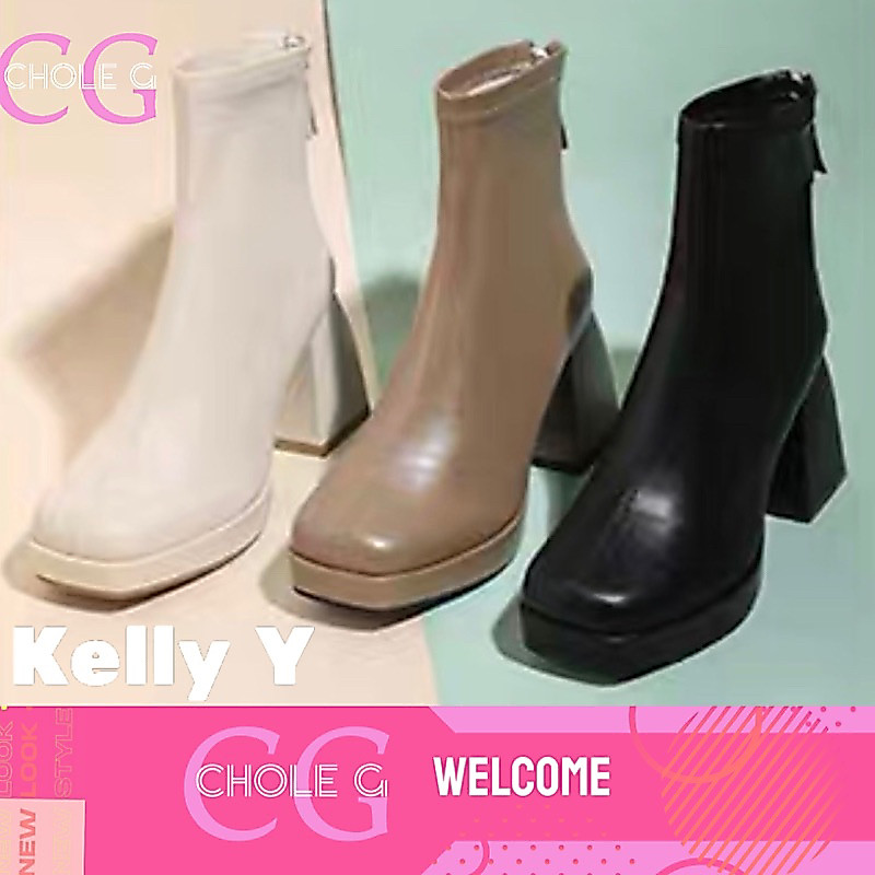 Chole G: Kelly Y Lita Boots รองเท้าบูทหนัง บูทเกาหลี size 36-43 ส้นสูง10cm(SH0018)