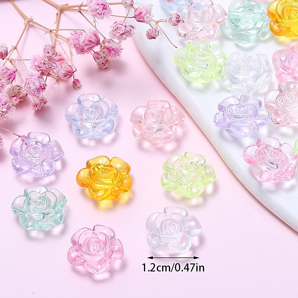 ลูกปัดอะคริลิคใส ลายดอกไม้ สําหรับทําเครื่องประดับ DIY 50 ชิ้น